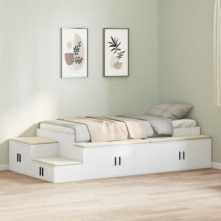 Seng med opbevaring med hylde Hvid 80 cm Konstrueret træ