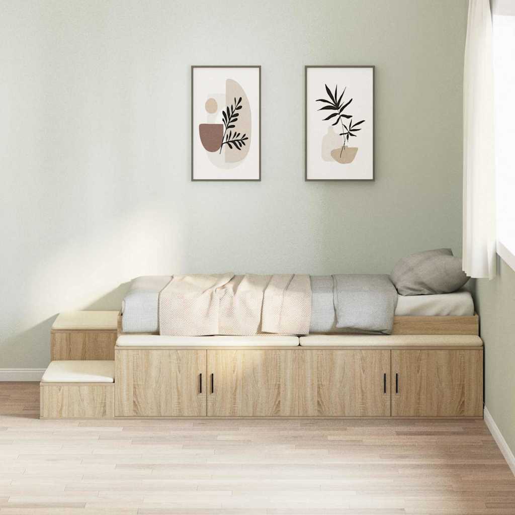 Seng med opbevaring med hylde Sonoma eg 80 cm Konstrueret træ