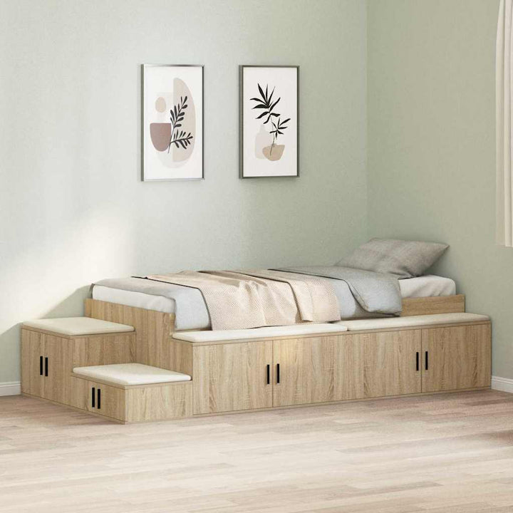 Seng med opbevaring med hylde Sonoma eg 80 cm Konstrueret træ