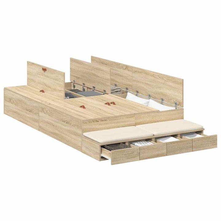Seng med opbevaring med skuffe Sonoma eg 120 cm Konstrueret træ