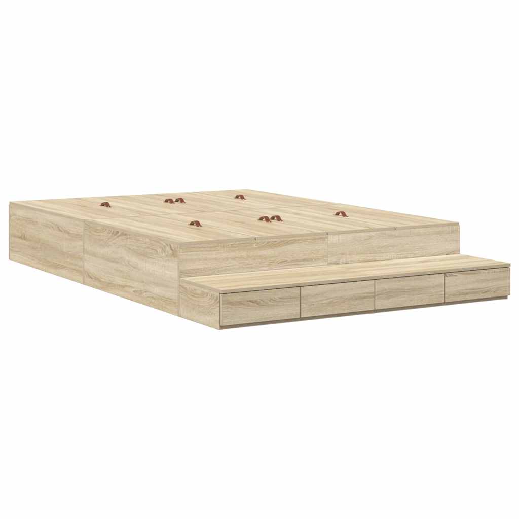 Seng med opbevaring med skuffe Sonoma eg 140 cm Konstrueret træ