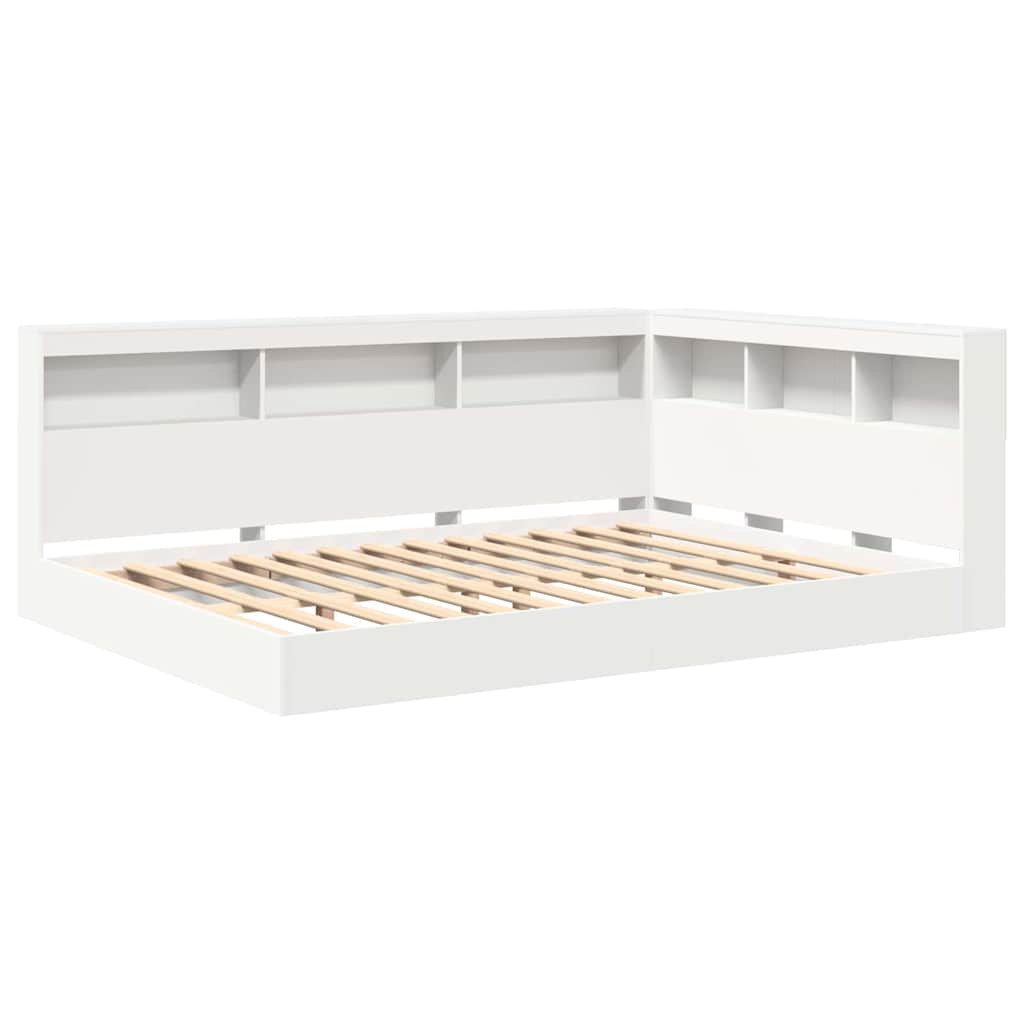Bogreol Seng med hovedgærde Hvid 160 x 200 cm Konstrueret træ