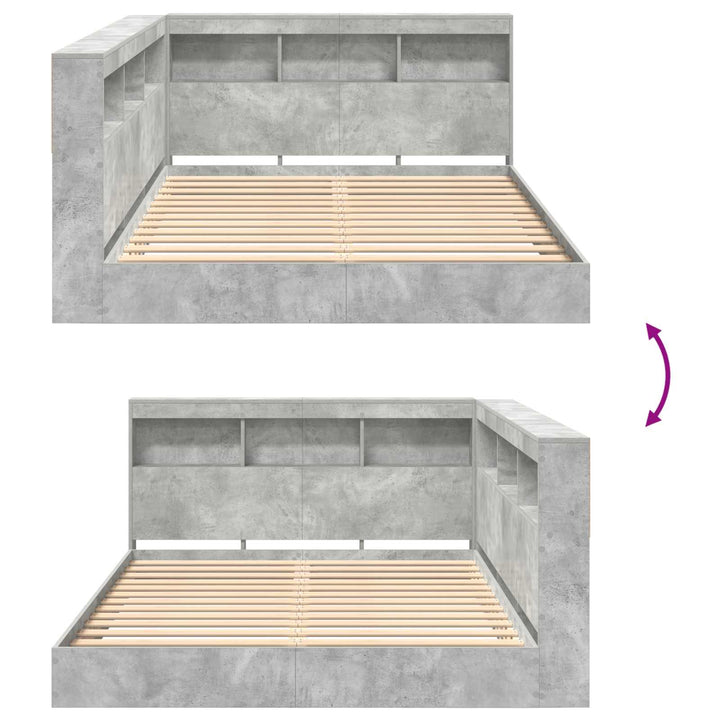 Bogreol Seng Betongrå 160 x 200 cm Konstrueret træ