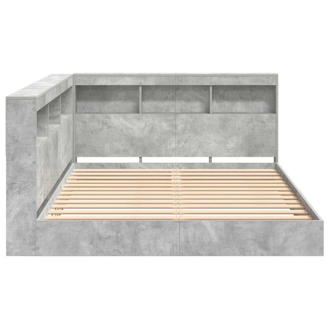 Bogreol Seng Betongrå 160 x 200 cm Konstrueret træ