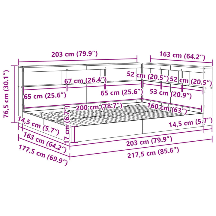 Bogreol Seng Betongrå 160 x 200 cm Konstrueret træ