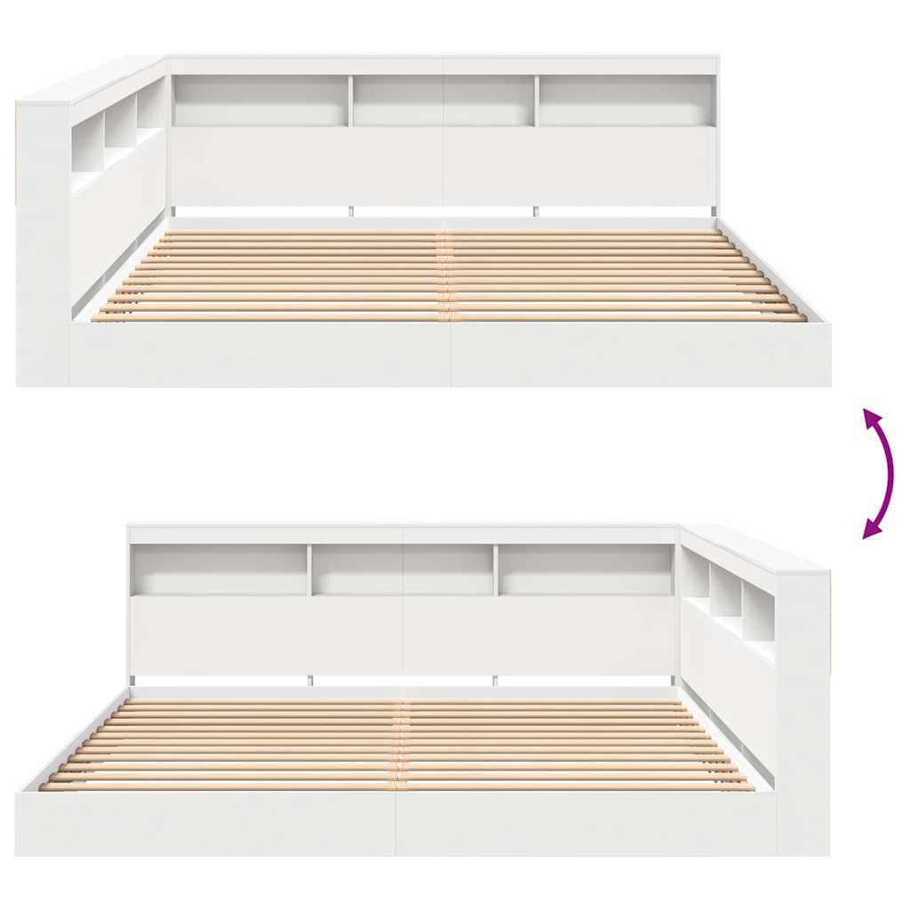 Bogreol Seng med hovedgærde Hvid 180 x 200 cm Konstrueret træ