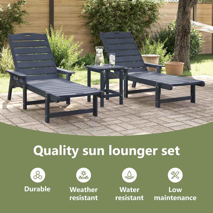 Solstol 3 pcs Marineblå Polyethylen