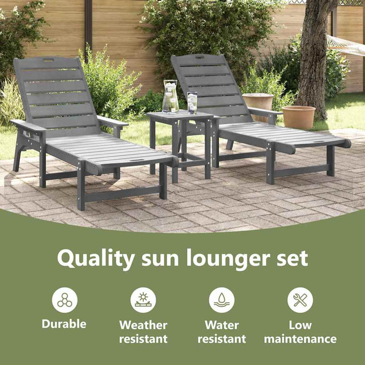 Solstol 3 pcs Lysegrå Polyethylen