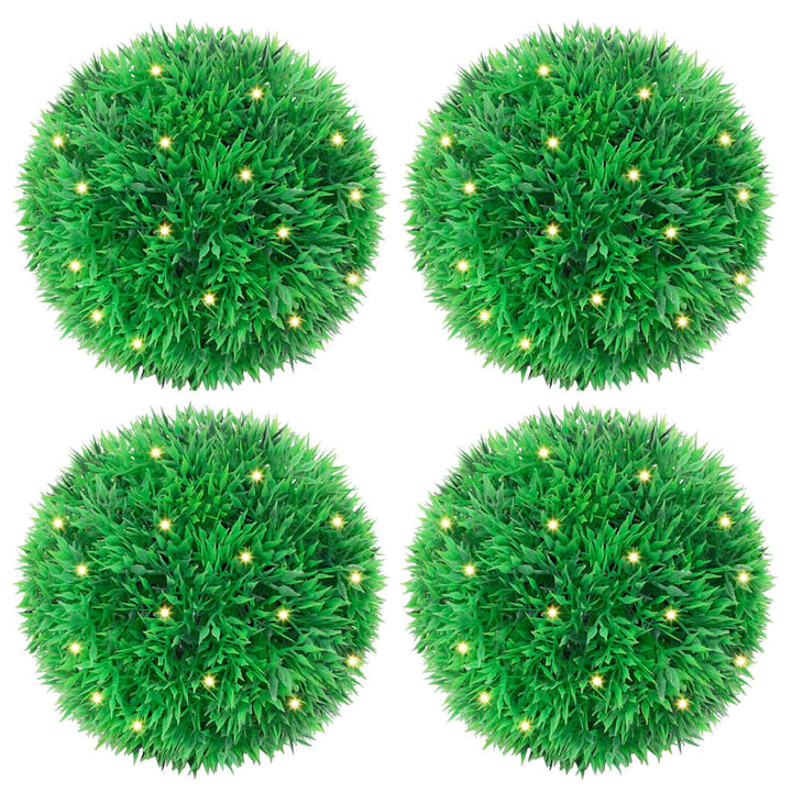 Kunstige buksbomkugler med LED-lys 4 stk Grøn 12 cm