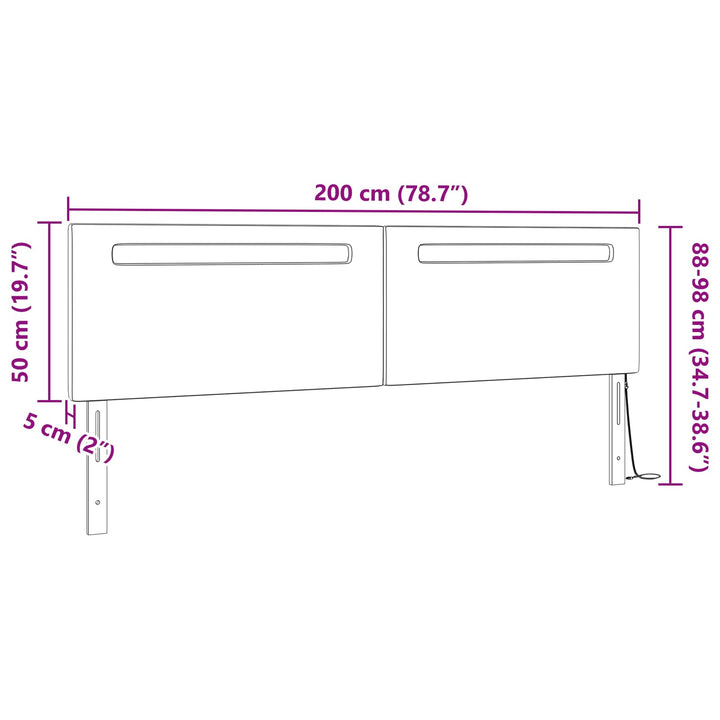 LED sengegavl Sort 200 cm Faux læder