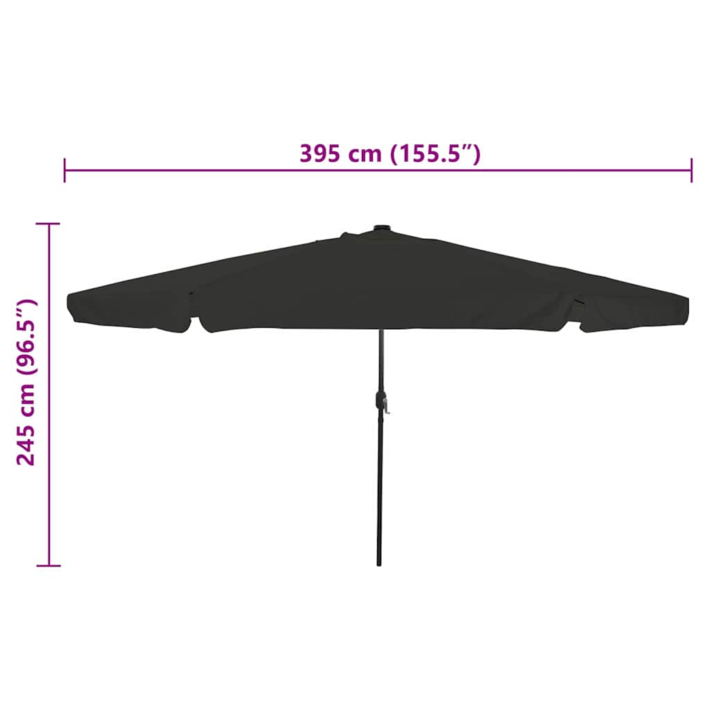 Havesol med LED -strimmellys Sort 395 x 395 x 245 cm Polyester