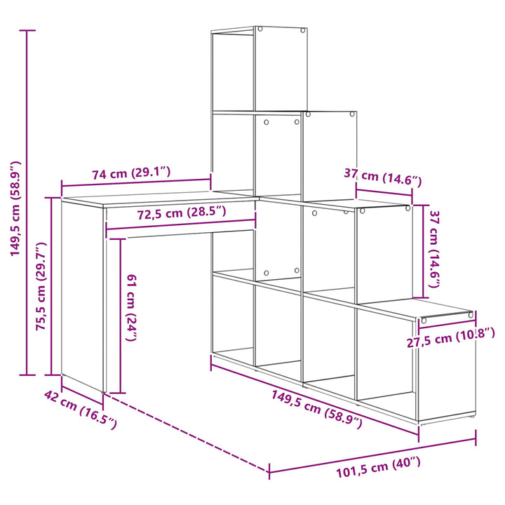Hjørneskrivebord Hvid 101,5 x 149,5 x 149,5 cm Konstrueret træ