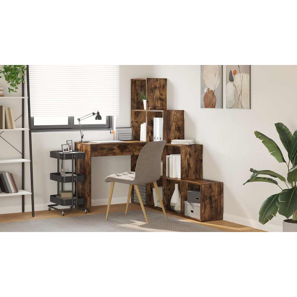 Hjørneskrivebord med hylde Røget eg 101,5 x 149,5 x 149,5 cm