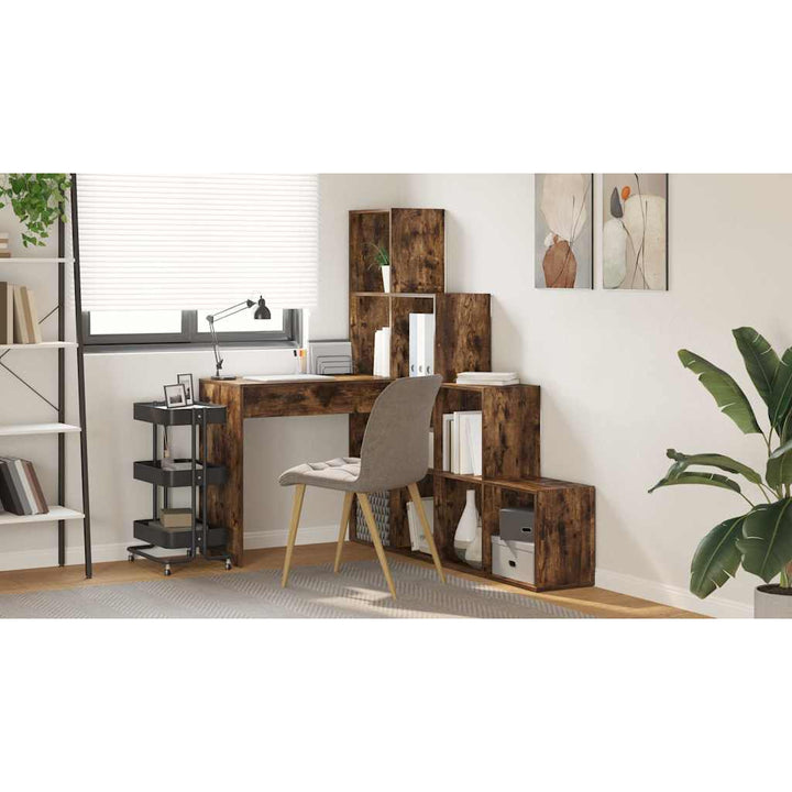 Hjørneskrivebord med hylde Røget eg 101,5 x 149,5 x 149,5 cm
