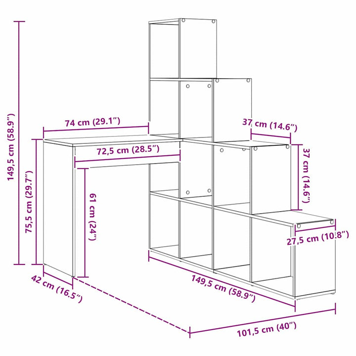 Hjørneskrivebord med hylde Gammelt træ 101,5 x 149,5 x 149,5 cm