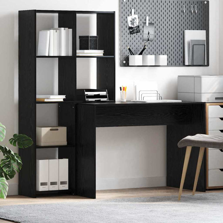 Bord med hylde Sort eg 138,5 x 55 x 143 cm Konstrueret træ