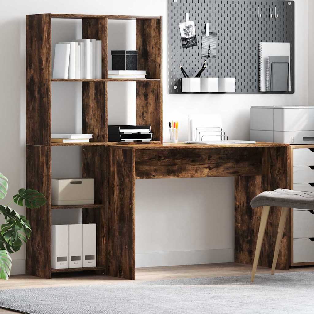 Bord med hylde Røget eg 138,5 x 55 x 143 cm Konstrueret træ