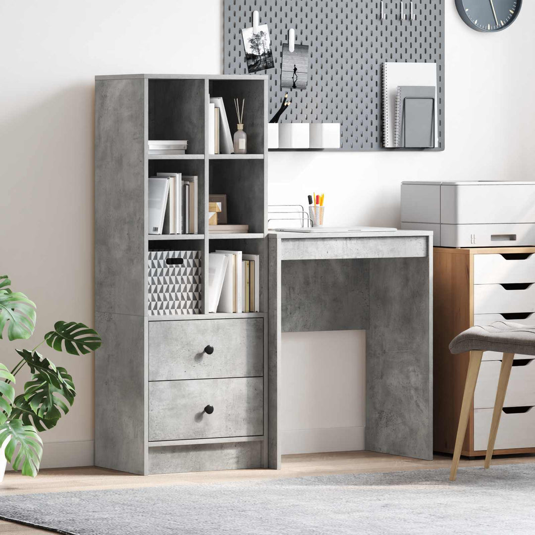 Bord med skuffe med hylde med opbevaring 2 pcs Beton Grå