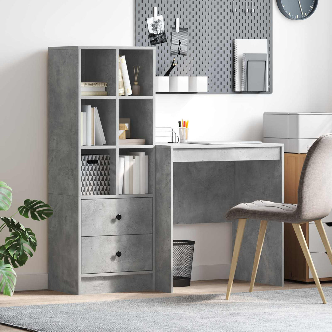 Bord med skuffe med hylde med opbevaring 2 pcs Beton Grå