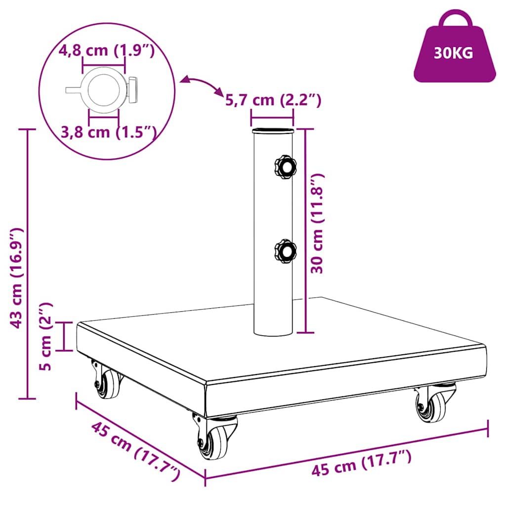 Parasolfod 30kg Sort Granit Firkantet