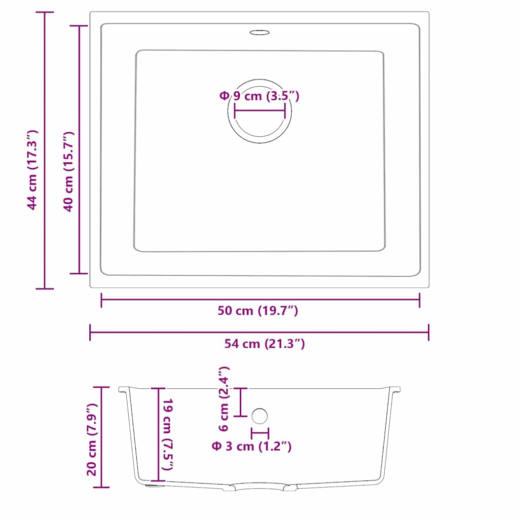 Køkkenvask Hvid 54 x 44 x 20 cm Granit