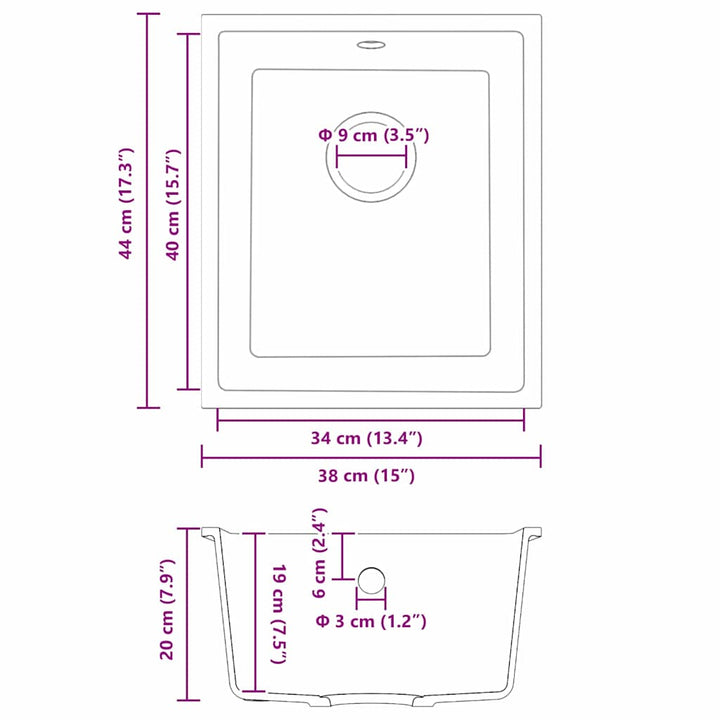 Køkkenvask Grå 38 x 44 x 20 cm Granit