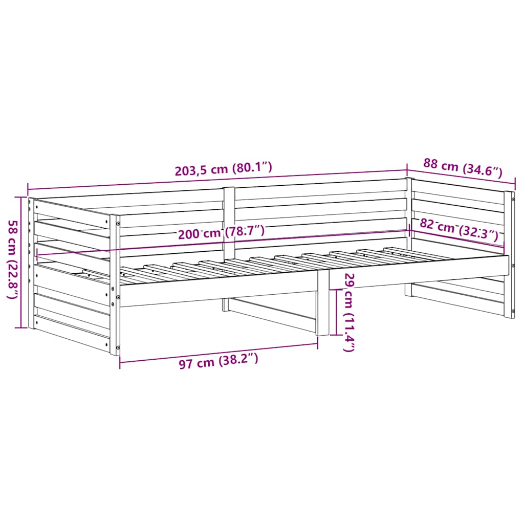 dagseng uden madras 80x200 cm massivt træ fyrretræ