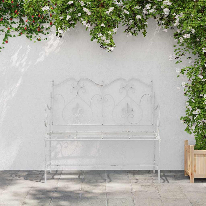 Havebænk 2 -Seater 104 x 54 x 93 cm Stål Antik hvid