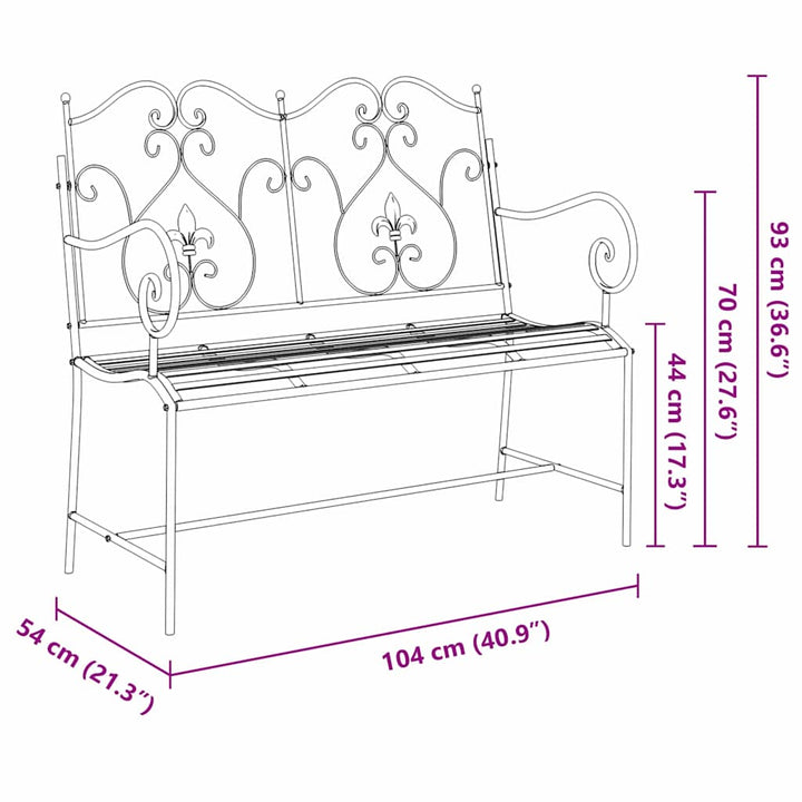 Havebænk 2 -Seater 104 x 54 x 93 cm Stål Antik hvid