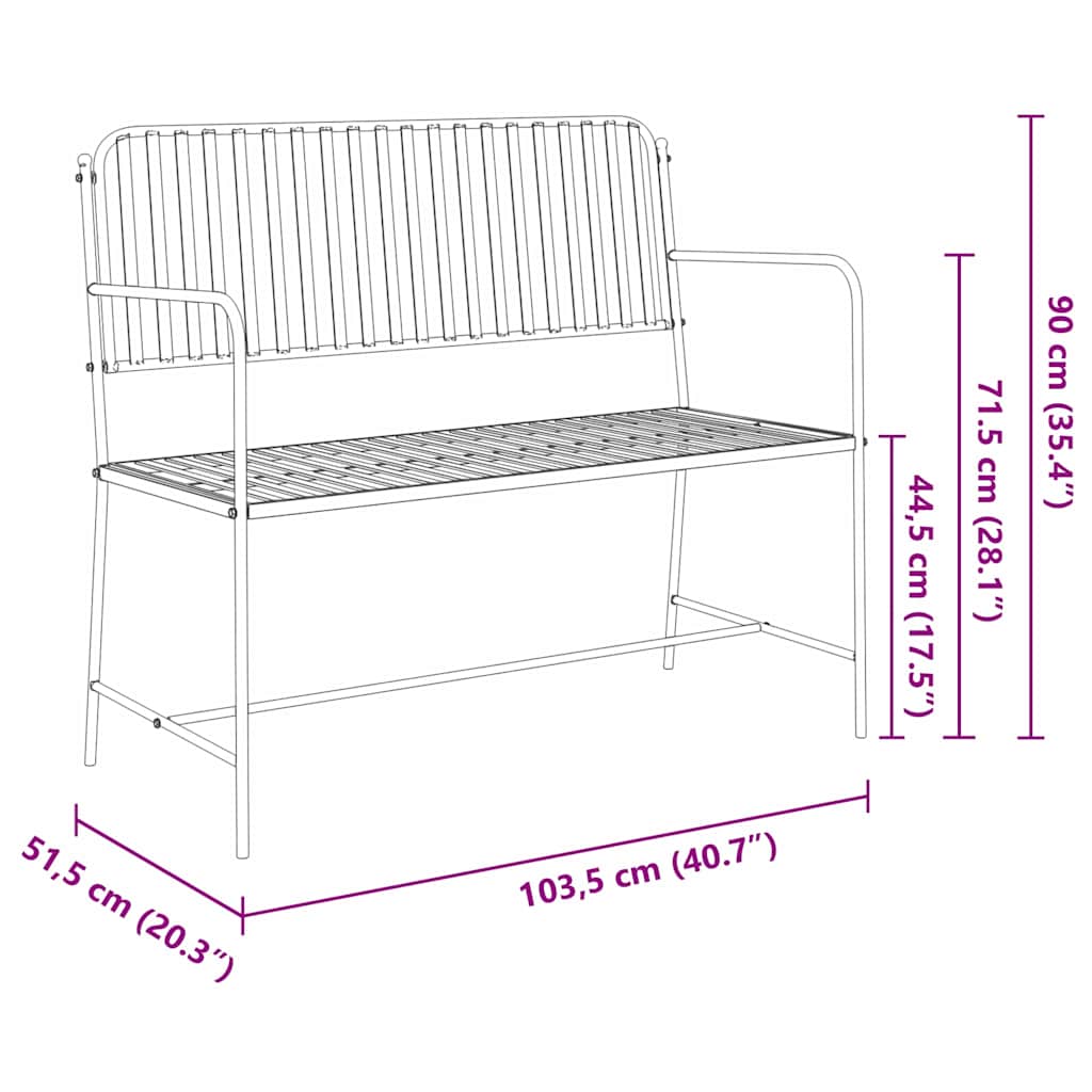 Havebænk 2 -Seater 103,5 x 51,5 x 90 cm Stål Simpel Hvid