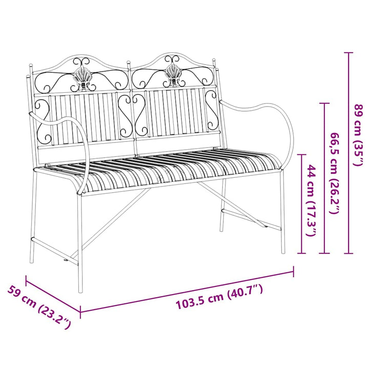 Havebænk 2 -Seater 103,5 x 59 x 89 cm Stål Antik hvid