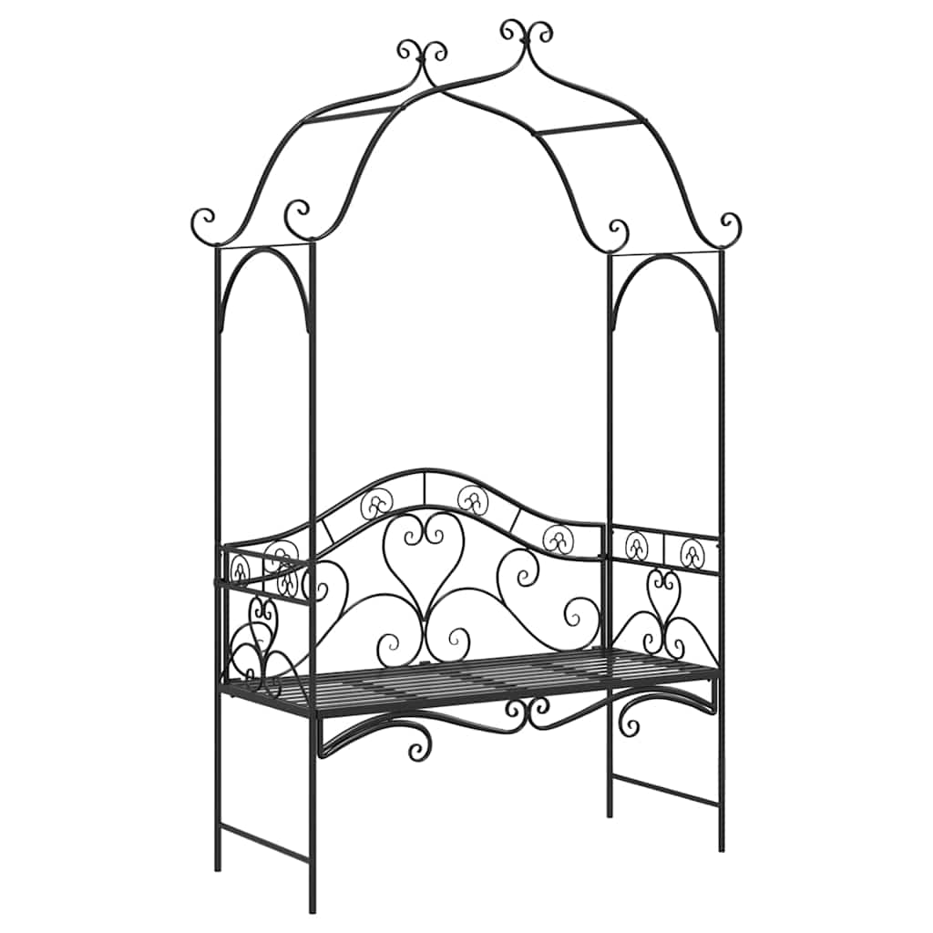 Havebænk Sort 121 x 48 x 200 cm Stål