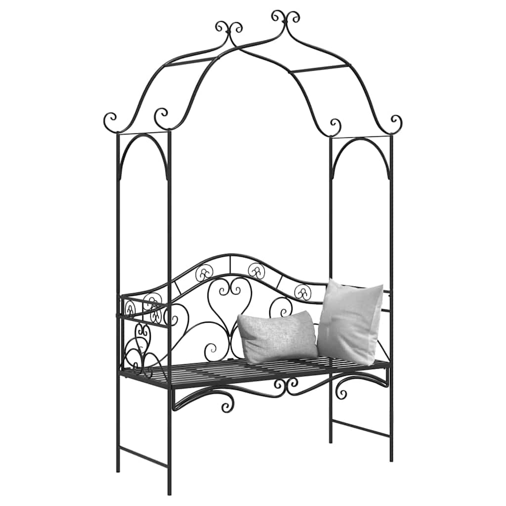 Havebænk Sort 121 x 48 x 200 cm Stål
