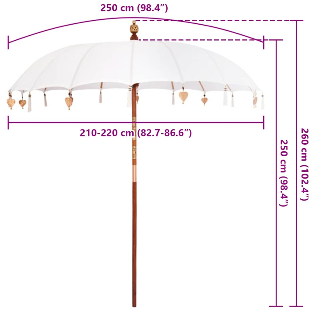Balinesisk Parasol Creme 220 x 220 x 260 cm