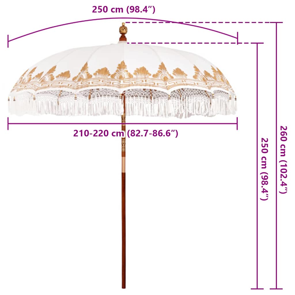 Balinesisk Parasol Creme 215 x 215 x 260 cm