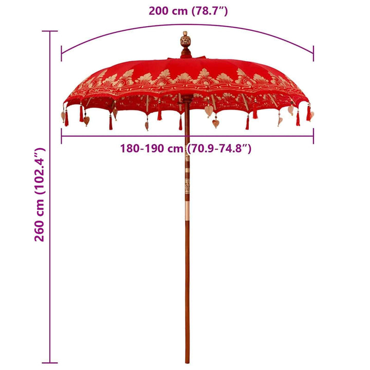 Balinesisk Parasol Rød 185 x 185 x 260 cm