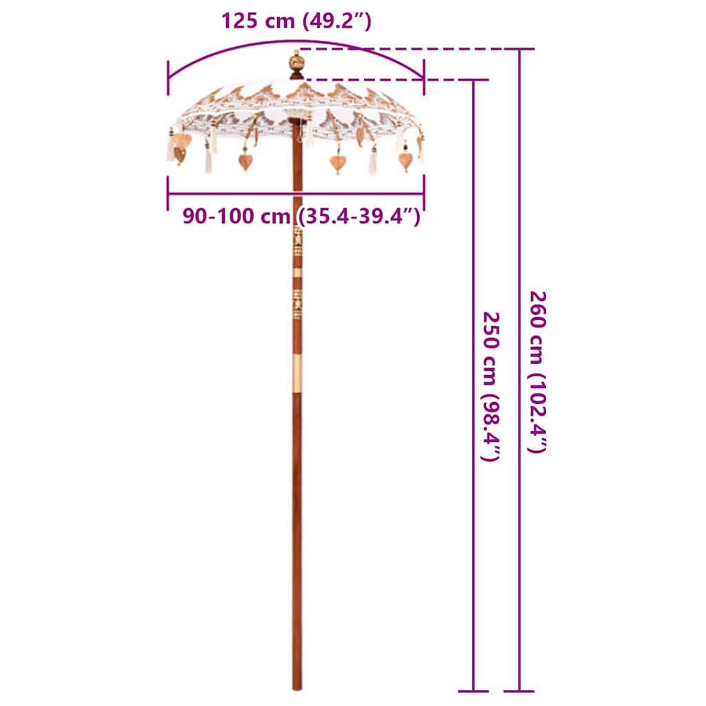 Balinesisk Parasol 125 x 125 x 260 cm