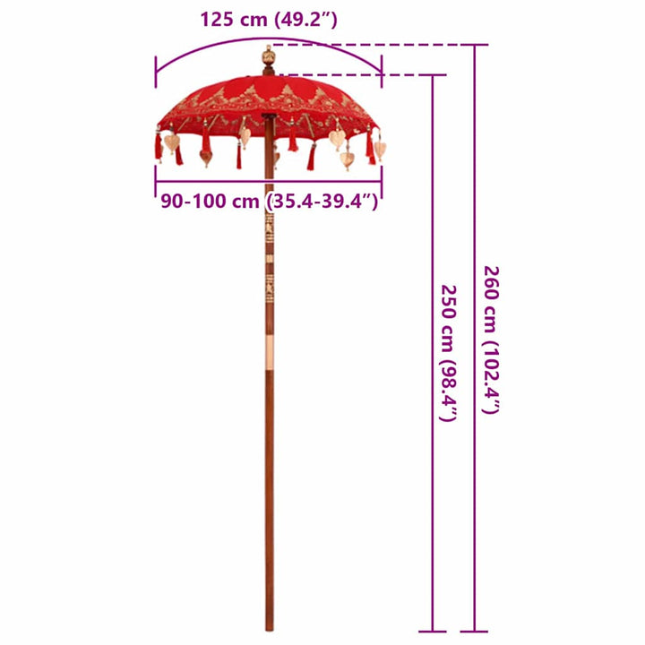Balinesisk Parasol 125 x 125 x 260 cm