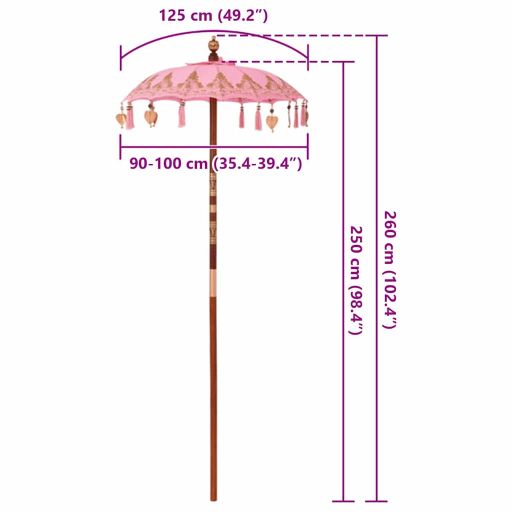 Balinesisk Parasol 125 x 125 x 260 cm