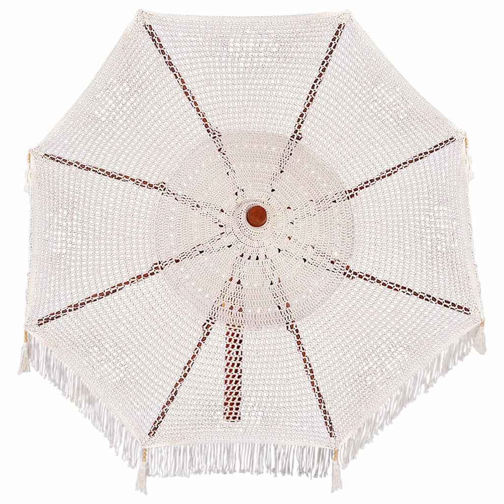 Makrame Parasol Creme 252.5 x 252.5 x 260 cm Bomuld og Teaktræ