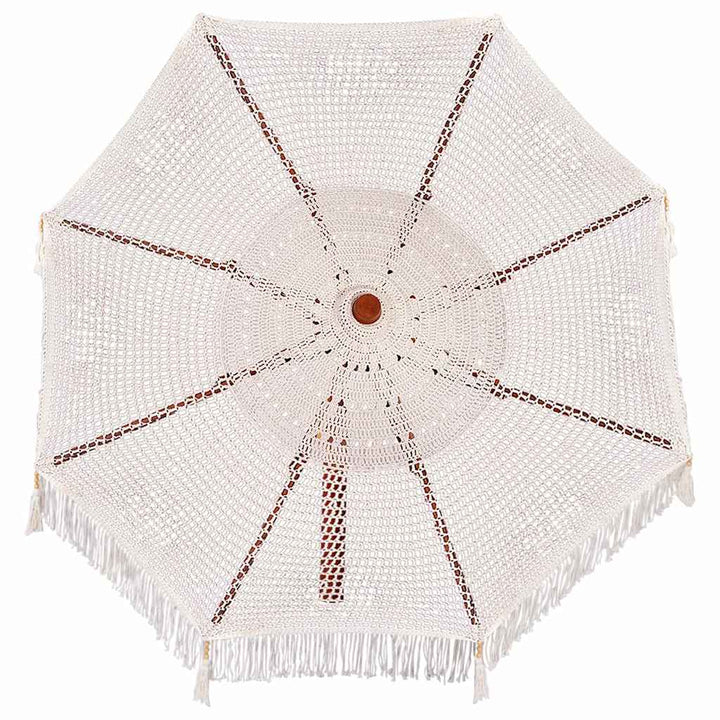 Makrame Parasol Creme 252.5 x 252.5 x 260 cm Bomuld og Teaktræ