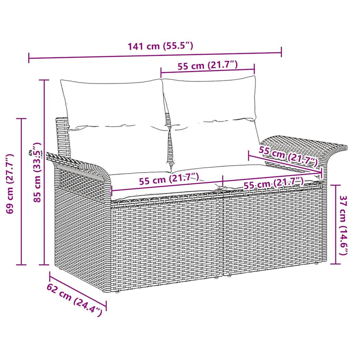 Havemøbelsofa med pude Lysegrå 141 x 62 x 69cm polyrattan
