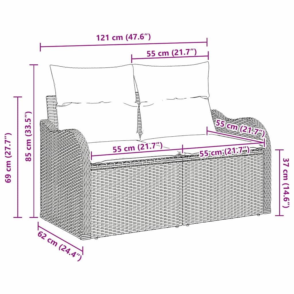 Havemøbelsofa med pude Grå 121 x 62 x 69cm polyrattan
