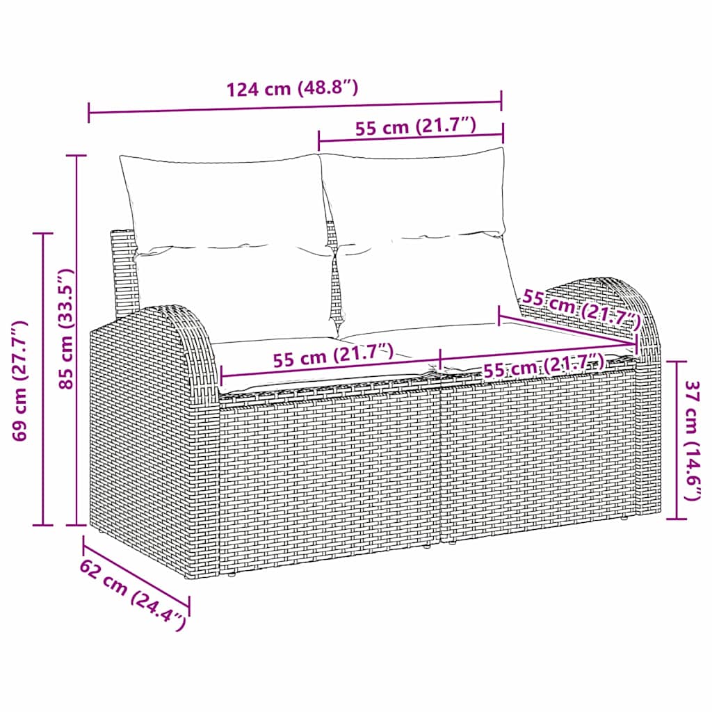 Havemøbelsofa med pude Sort 124 x 62 x 69cm polyrattan