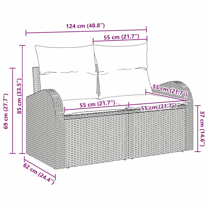 Havemøbelsofa med pude Sort 124 x 62 x 69cm polyrattan