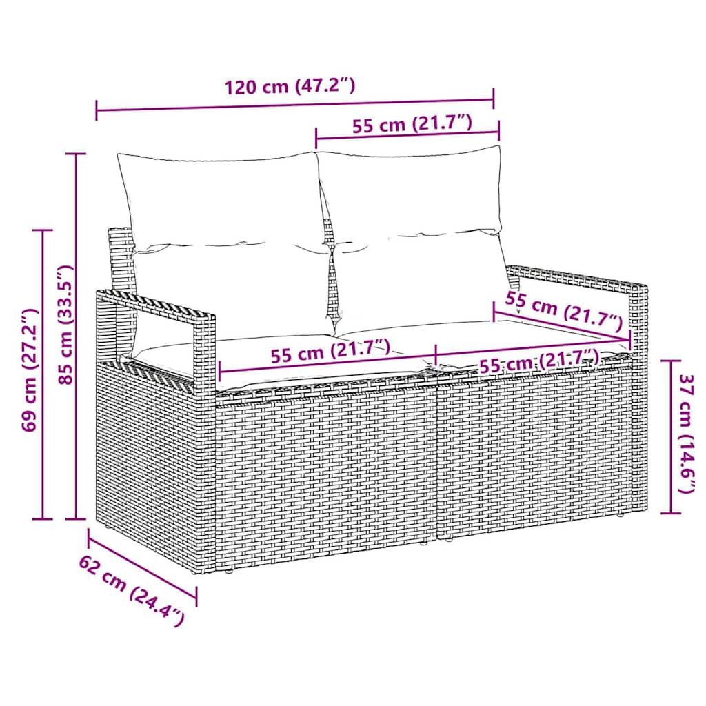 Havemøbelsofa med pude 120 x 62 x 69 cm polyrattan