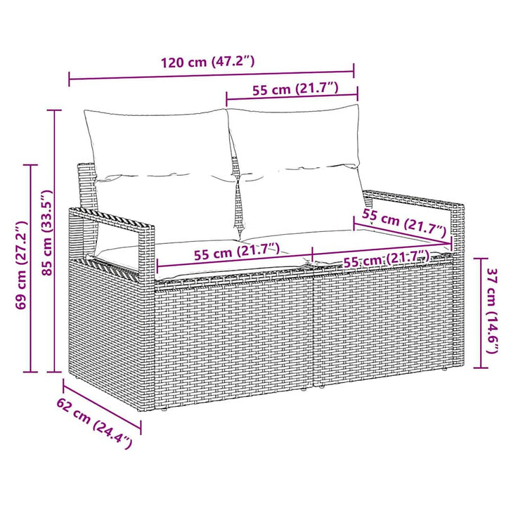 Havemøbelsofa med pude 120 x 62 x 69 cm polyrattan