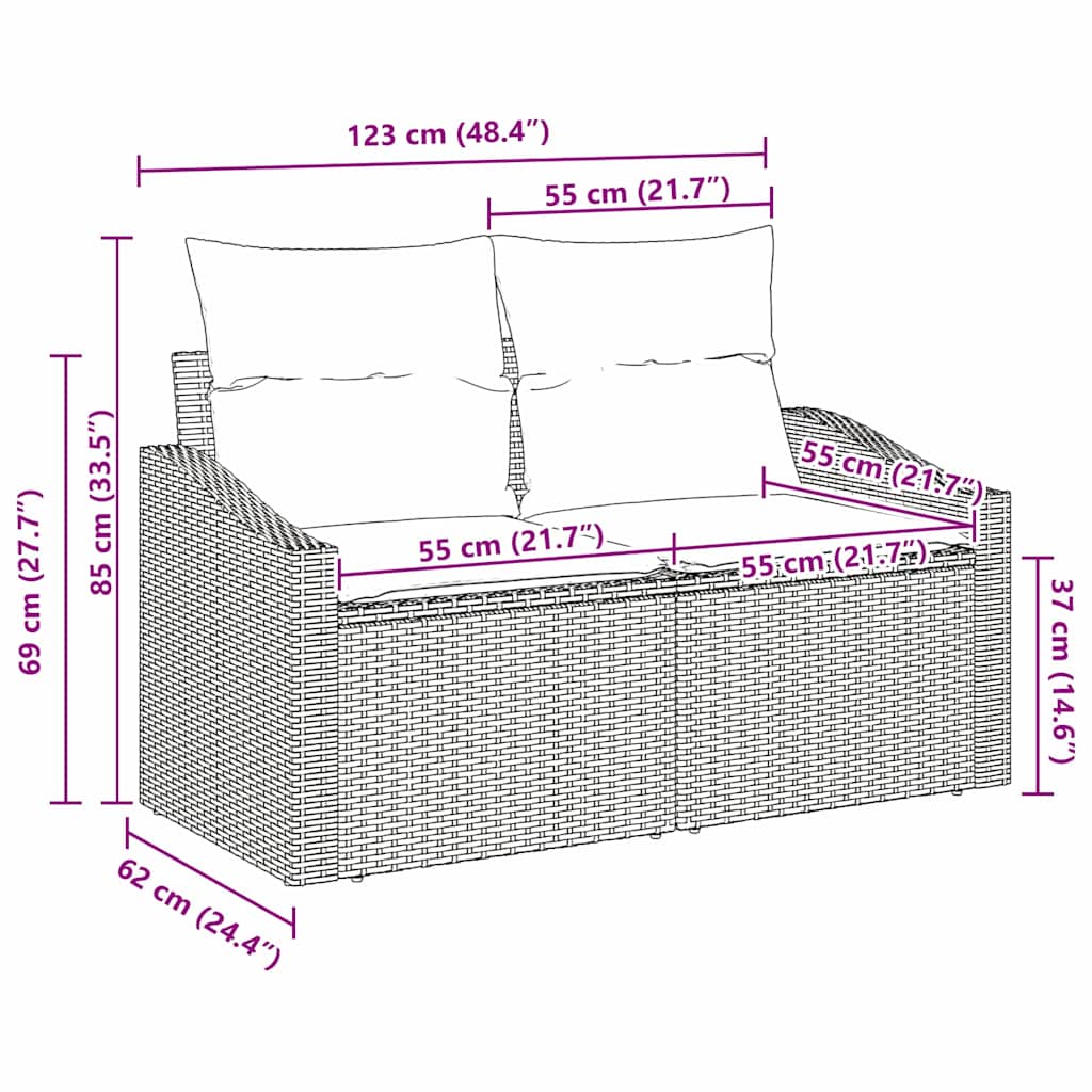 Havemøbelsofa med pude 123 x 62 x 69 cm polyrattan
