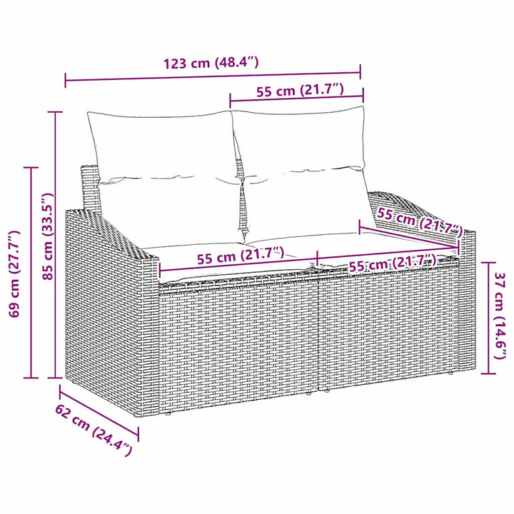 Havemøbelsofa med pude 123 x 62 x 69 cm polyrattan