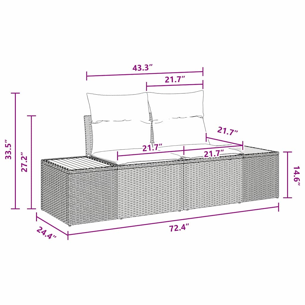 Havemøbelsofa Sort 184 x 62 x 85cm polyrattan
